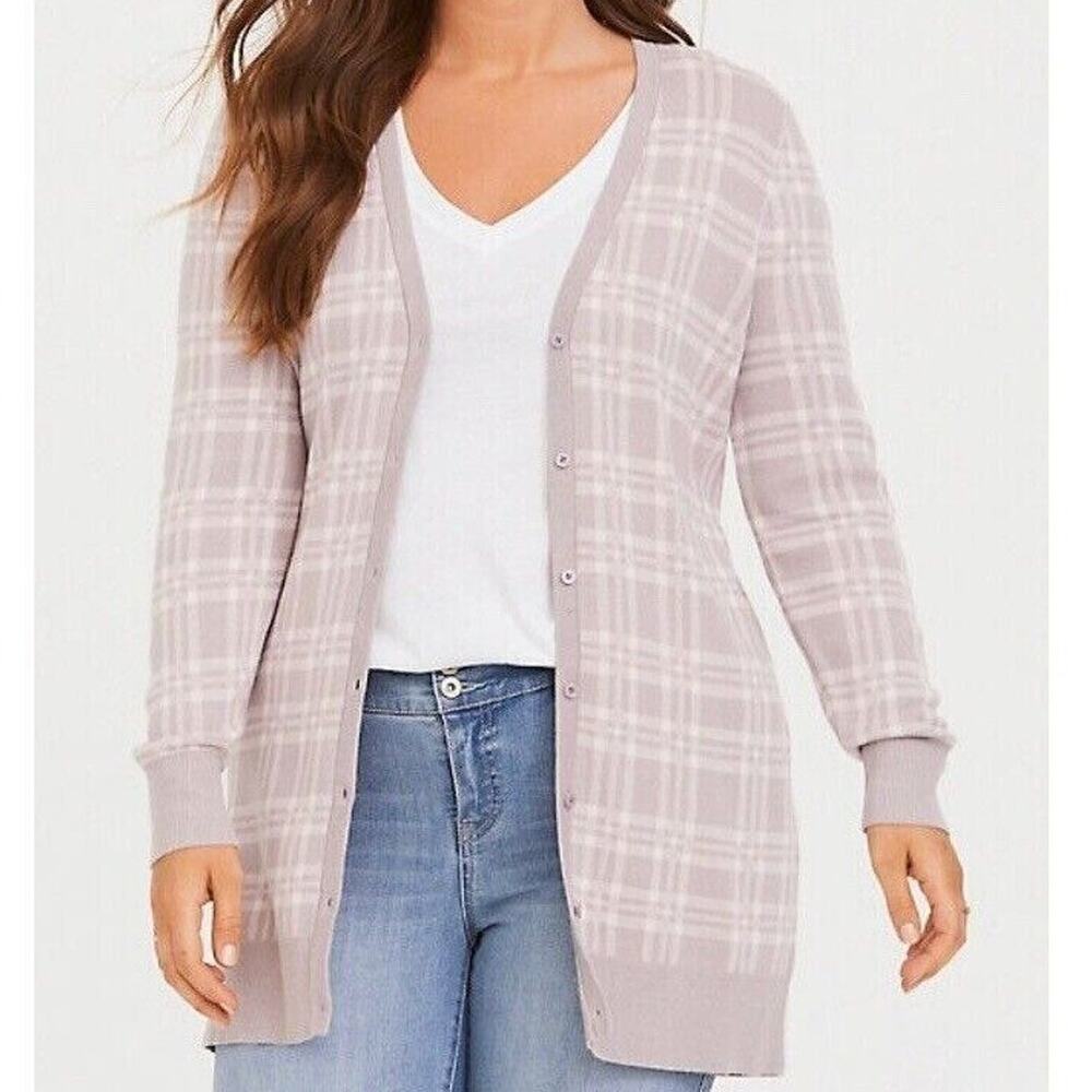 Torrid Womens Plaid Cardigan Sweater Plus Size 00X Knit Academia Preppy Stretch